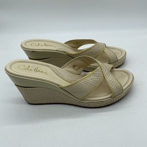 Cole Haan Nike Air Slip On Sandals Wedges Shoes Tan Womens Snake Emboss Size 8 B